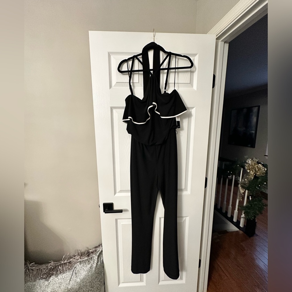 Nicole Miller Elegant Black Jumpsuit with White Trim